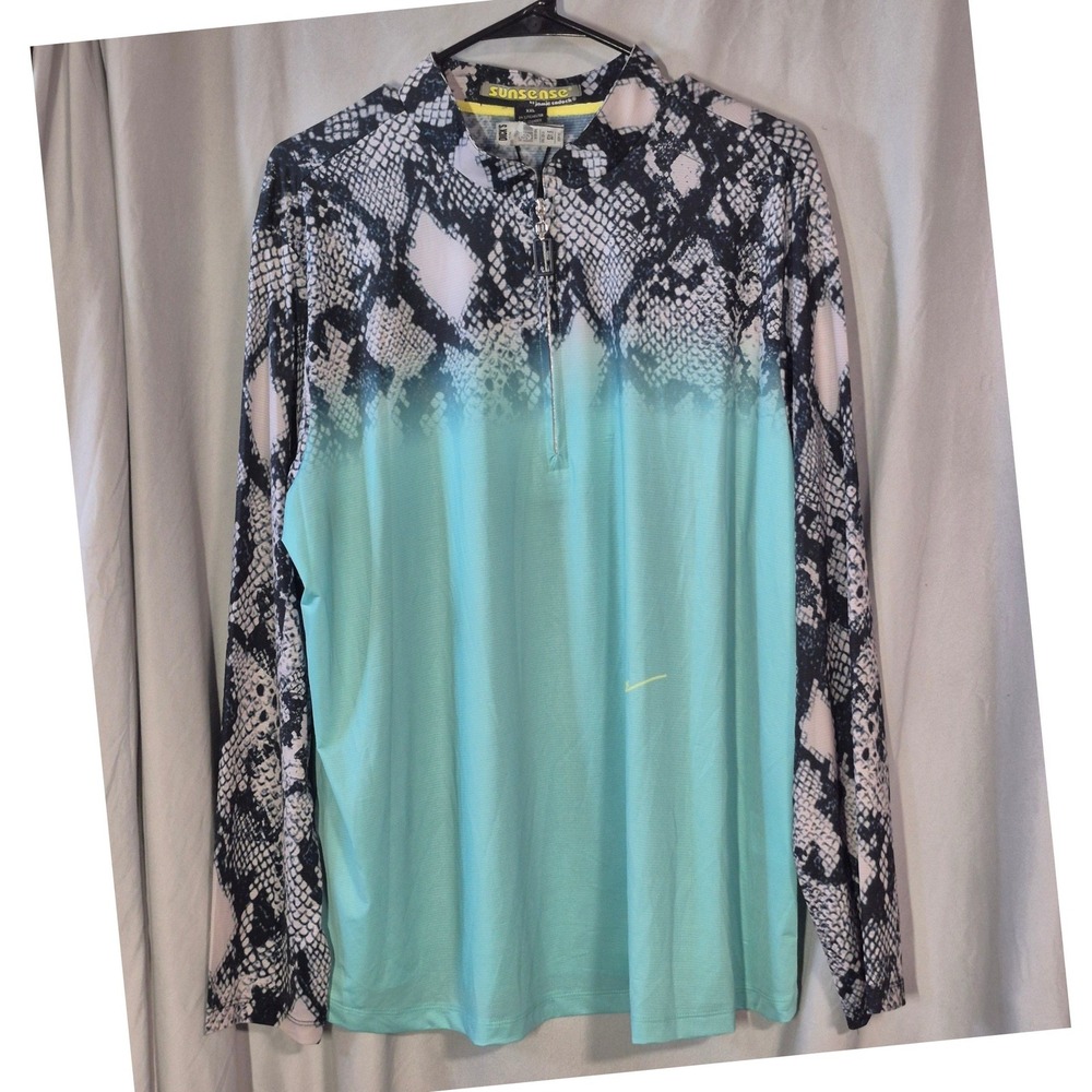 Jamie Sadock Sunsense SPF 50 Snakeskin Quarter Zip Top Turquoise XXL 32143